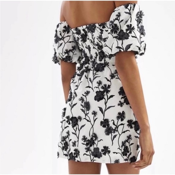Anthropologie Off the Shoulder Floral Black and White Embroidered Dress - Picture 2 of 8